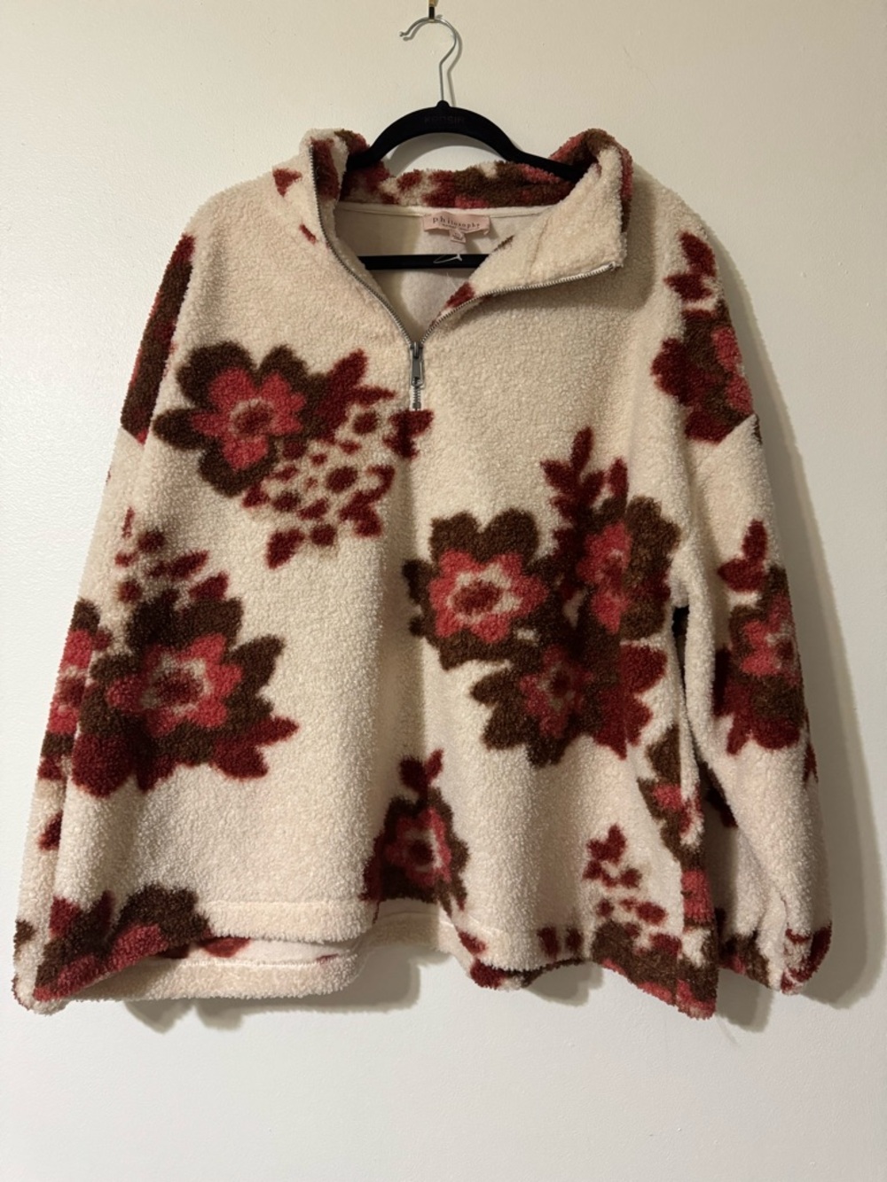 Philosophy Cream Sherpa Jacket with Rust & Brown Floral Accents